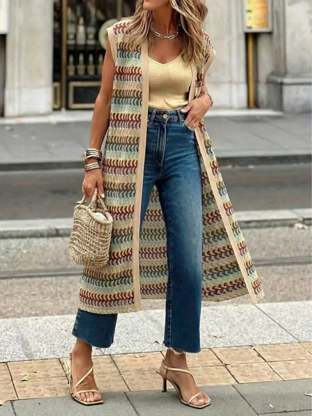Apricot Casual Women's Plus Size Long Sleeve Patchwork Cardigan